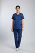 Women's 2-Pocket Mock Wrap Scrub with Contrast-Cotton-Polyester Blend